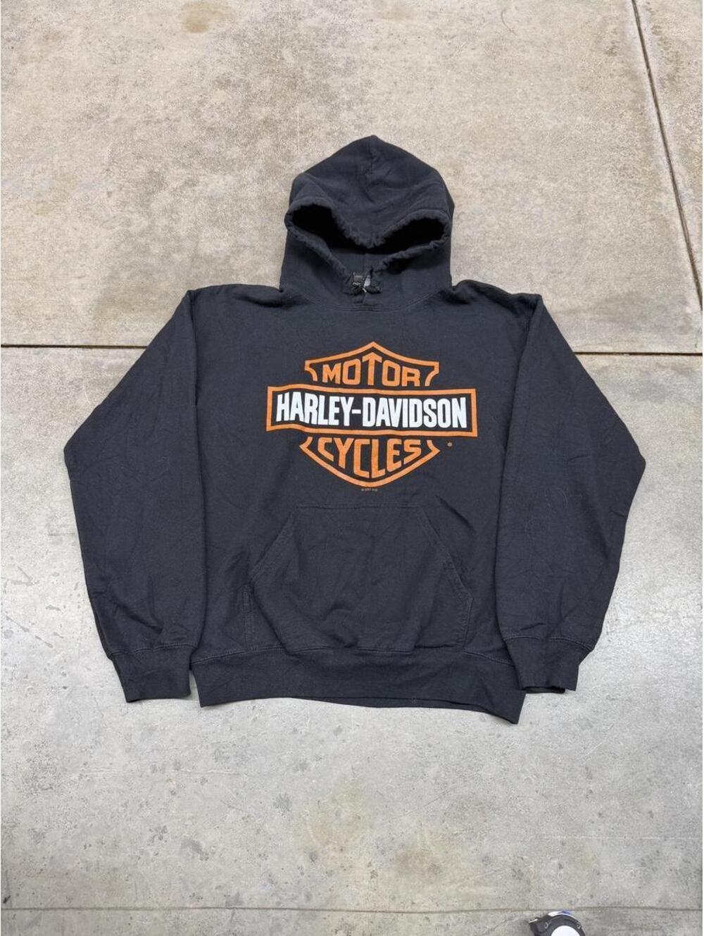 vintage harley davidson faded black big logo hoodie size small